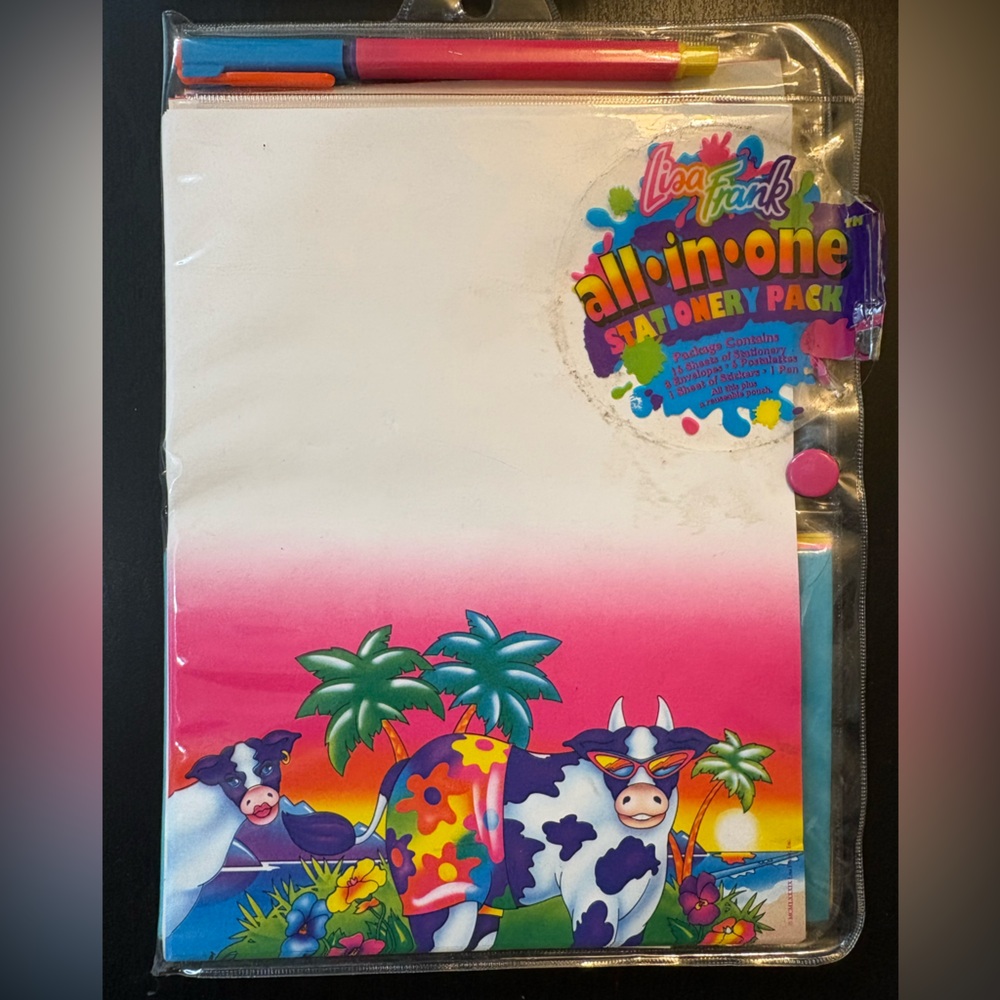 Vintage Lisa Frank all in one stationery pack - crazy cows with sunglasses neon